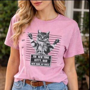 Pink Bad Kitty Police Dept Mug Shot Short-Sleeve T-Shirt Unisex